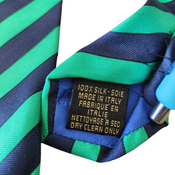 Leonardo Strelli by Tie Rack Silk Tie Green Navy Stripe Made in Italy - Picture 7 of 7